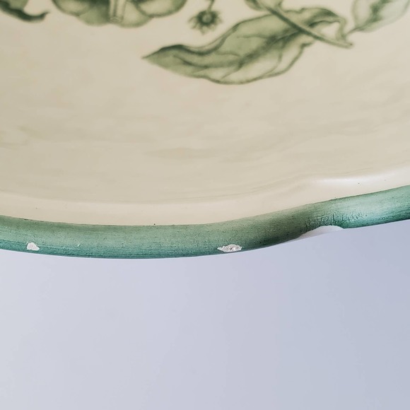 Garantito per Alimenti Vintage Pasta Serving Bowl Green White Hand Painted - Picture 13 of 16